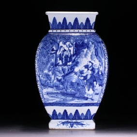 A piece of Qing blue and white character story Quartet