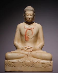 A Northern Qi white marble painted Buddha statue