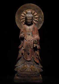 A piece of Northern Qi bluestone painted standing Buddha