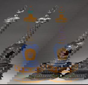 A pair of lapis lazuli stupas