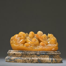 A Qing Dynasty Tianhuang stone carving Arhat ornament