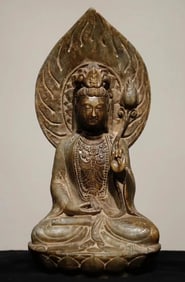 A Liaojin leaf wax stone carving Guanyin statue