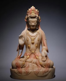 A Northern Qi white marble painted Guanyin Buddha statue