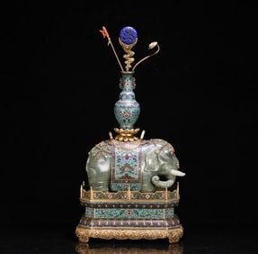 A Qing Qianlong cloisonne and Tian jasper Taiping ornament