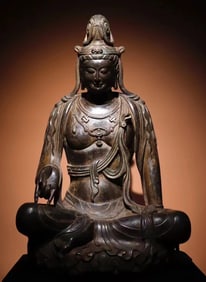 A Tang Dynasty bluestone painted statue of Guanyin