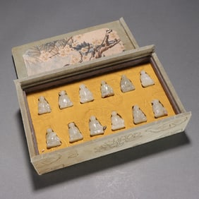 A set of Hetian jade zodiac figurines