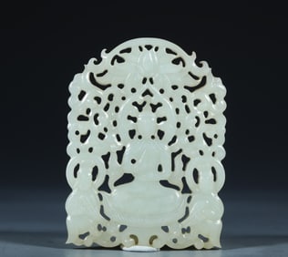 A piece of Hetian jade hollow carved lotus Guanyin wear