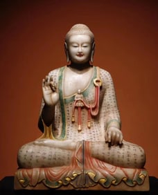 A Northern Qi white marble painted Buddha statue