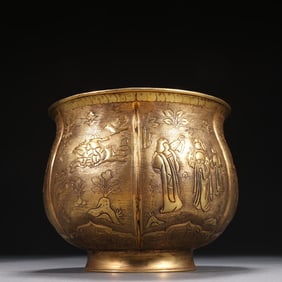 A bronze gilt figure hunting bowl