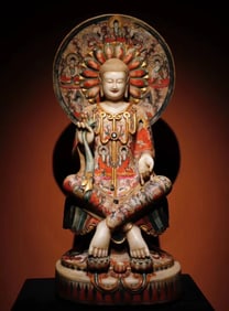 A Northern Qi white marble painted Buddha statue