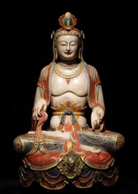 A Tang Dynasty white marble painted Buddha statue