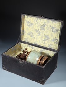 A piece of Hetian jade inlaid silver gilt filigree seat poetry basin reward