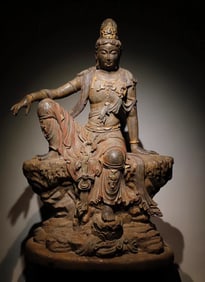 A Song Dynasty bluestone painted Guanyin Buddha statue