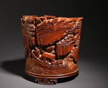 A piece of bamboo carving character story pen holder study room ornaments