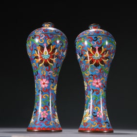 A pair of cloisonné entwined floral pattern appreciation bottles