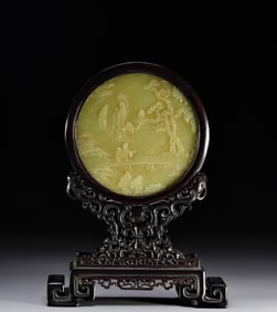 A piece of Hetian topaz landscape figure interstitial