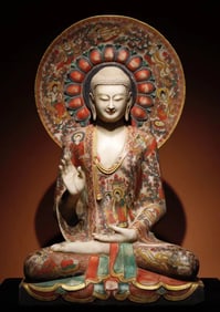 A Northern Qi white marble painted Buddha statue