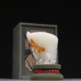 A piece of Qing Hetian jade seed material "all the way Lianke" ornament