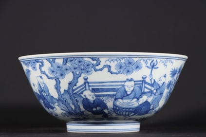 A Ming Dynasty Chenghua blue and white baby play bowl