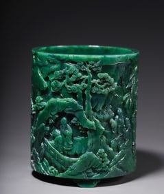 A piece of Hetian jasper landscape figure pen holder