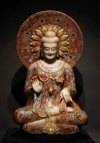A Northern Wei Dynasty white marble painted Buddha statue