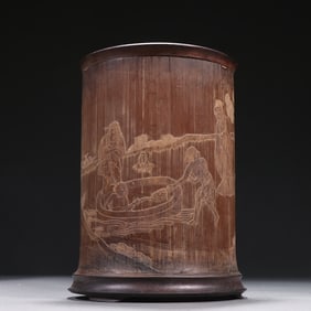 A Qing Dynasty bamboo carved character story pen holder