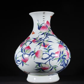 A piece of Qing Dynasty Yongzheng blue and white pastel Fushou flat belly bottle "there are patch