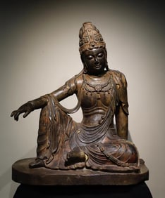 A Song Dynasty bluestone painted statue of Guanyin