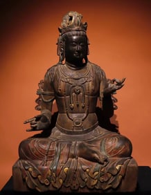 A Tang Dynasty bluestone painted statue of Guanyin