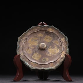 A piece of overseas bronze gilt silver wrong gold phoenix pattern mirror