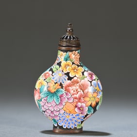 A piece of Qing bronze fetal painting, enamel flowers, rich snuff bottles
