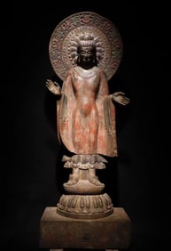 A Northern Wei Dynasty bluestone painted Buddha statue