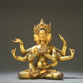 A Qing Dynasty bronze gilt statue of the Buddha's mother