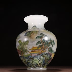 A piece of material tire painting, enamel landscape figures, appreciation bottle