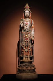 A Northern Qi white marble painted statue of the Great Guanyin