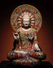 A Northern Qi white marble painted Buddha statue