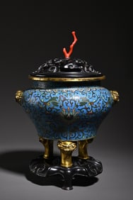 A cloisonné enamel entwined flower scholar's incense burner ornament