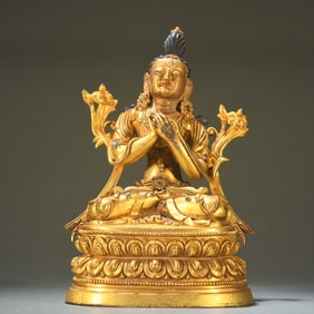 A Tibetan bronze gilt statue of Tara Guanyin