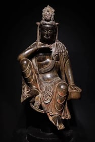 A Tang Dynasty bluestone painted statue of Guanyin