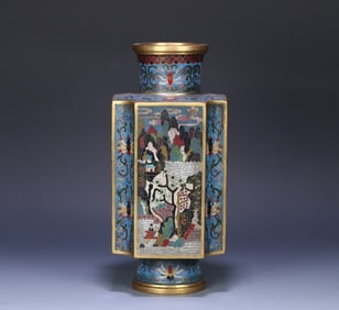 A Qing Dynasty old cloisonné landscape figure bottle