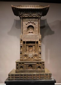 A piece of Tang Dynasty bluestone painted grotto stupa