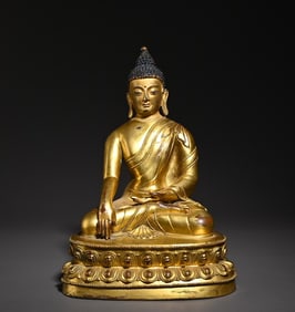 A bronze gilt Shakyamuni Tibetan Buddha statue study ornament