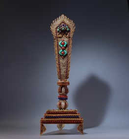 A piece of Tibetan silver filigree inlaid with precious stones Manjushri sword spell