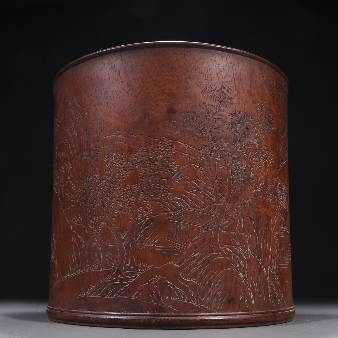 A piece of Huanghuali carved landscape picture pen sea (1 of 9)