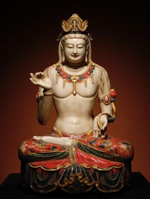 Tang Dynasty white marble painted Guanyin