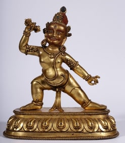 A bronze gilt statue of Vajrapani Bodhisattva from the Qing Dynasty