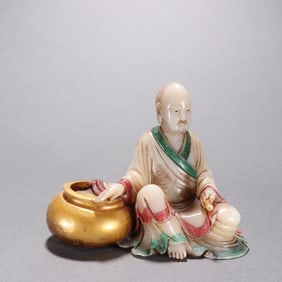 An old collection of Shoushan stone painted Arhat ornaments