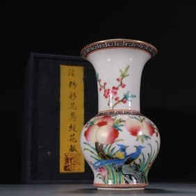 A piece of clear pastel flower and bird pattern flower goblet