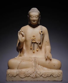 Northern Qi white marble painted Buddha statue