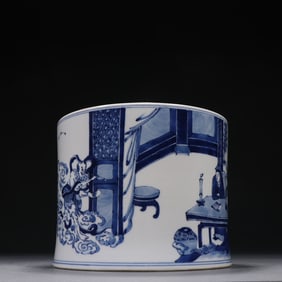 Qing Kangxi blue and white oiran star dot bucket study pen holder